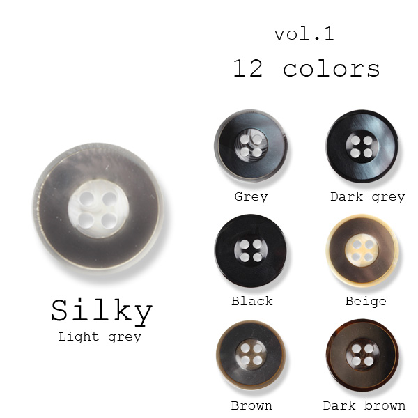 ポリエステルボタン-15mm 12色展開 (シルキー) SILKY-15MM